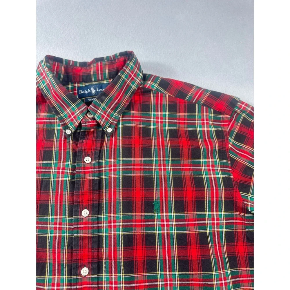 Polo Ralph Lauren Mens XXL Classic Fit Short Sleeve Plaid Button Down Shirt Red